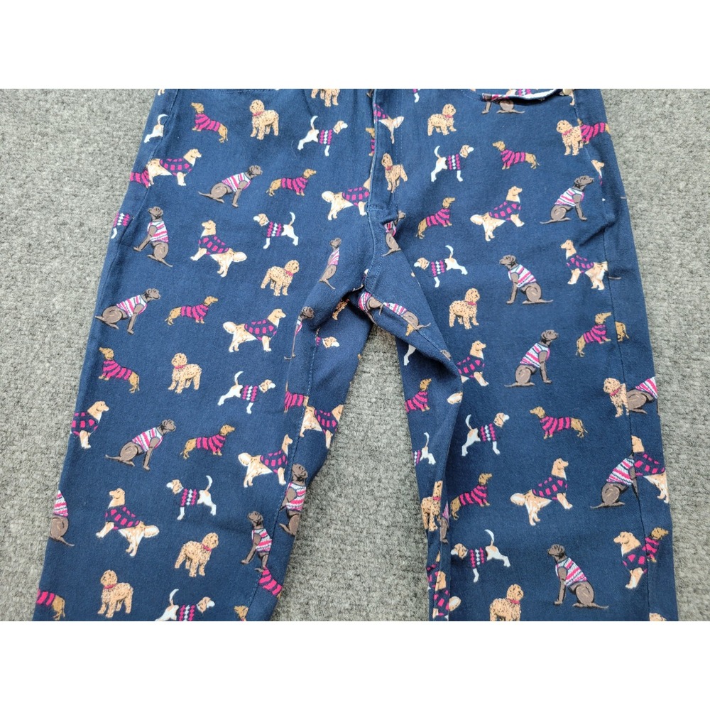 Simply Southern Dog Print Pants Navy Blue Pink Ric-Rac Trim Womens Small - Picture 8 of 14